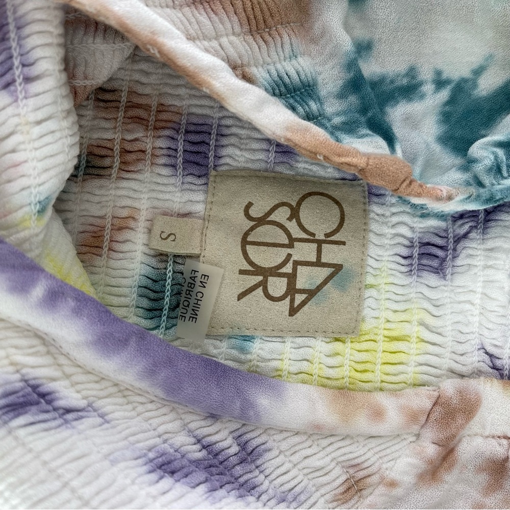 Chaser Smocked Tie Dye Double V Puff Sleeve Top Revolve Small - Picture 4 of 4